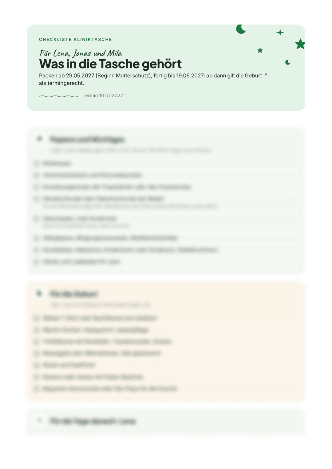 Kliniktasche-Checkliste: Papiere und Wichtiges, für die Geburt