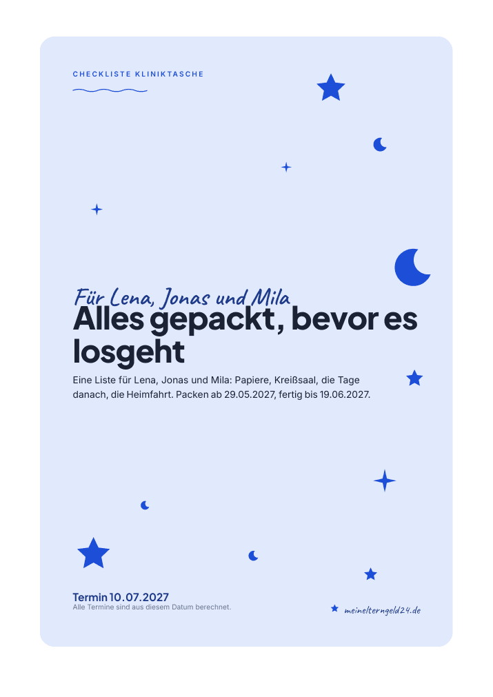 Kliniktasche-Checkliste in der Farbwelt Blau