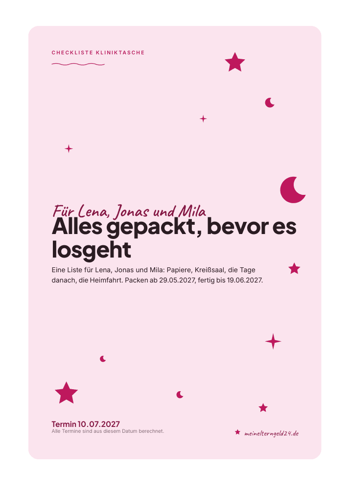 Kliniktasche-Checkliste in der Farbwelt Rosé