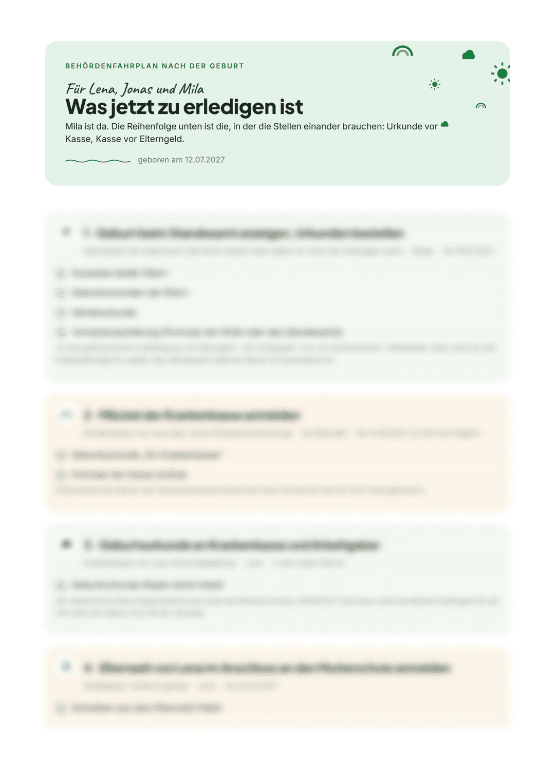 Checkliste nach der Geburt: Standesamt, Krankenkasse, Arbeitgeber